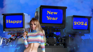 Картинка девушки emily+singer блондинка мониторы надпись