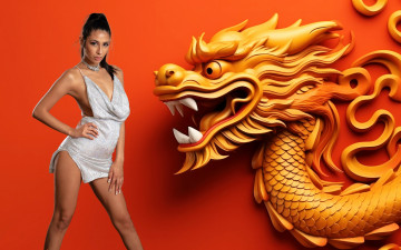 Картинка девушки clea+gaultier брюнетка поза дракон