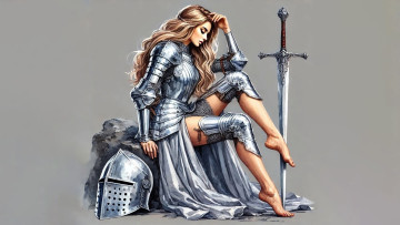 Картинка фэнтези люди нейросети графика нейроарт ai art нейронные сети рисунки нейро искусство нейрографика graphics neuroart neural networks drawings neuro neurography девушка рыцарь