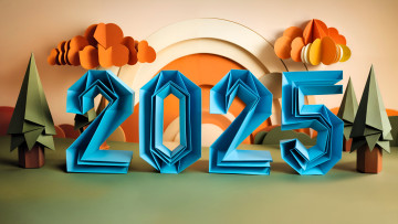 Картинка праздничные -+разное+ новый+год оригами деревья цифры облака