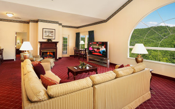 обоя интерьер, гостиная, камин, мягкая, мебель, телевизор