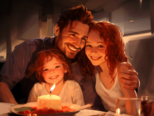 Обои картинки фото рисованное, люди, семья, свеча, новый, год