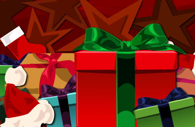 Обои картинки фото праздничные, векторная графика , новый год, подарки, шапка