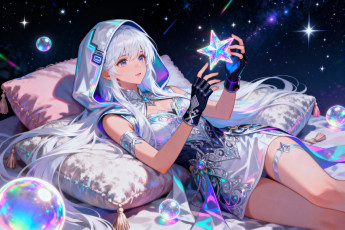Картинка аниме honkai +star+rail девушка наряд перчатки звезда подушки шары космос