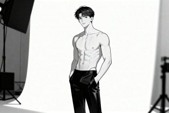 Картинка аниме unknown +другое+ парень торс брюки фон камеры