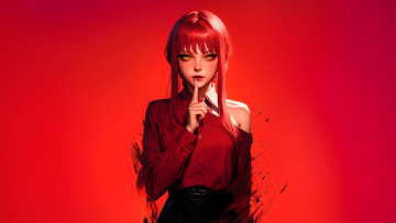 обоя аниме, chainsaw man, девушка, блузка, юбка