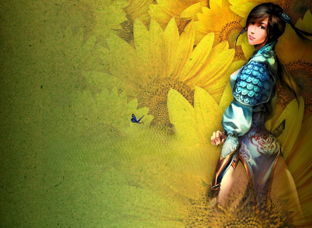 Обои картинки фото видео игры, conquer 2 online,  new dynasty, девушка, цветы, бабочка