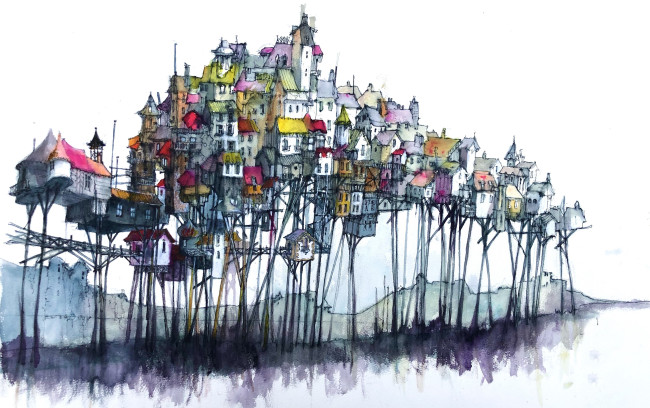 Обои картинки фото рисованное, города, город