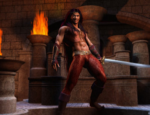 Картинка 3д графика military меч факел