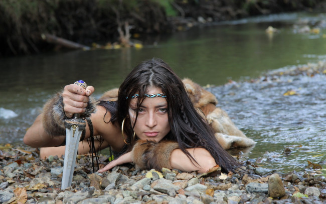 Обои картинки фото _Unsort -НЕ ВЫБИРАТЬ  , девушки, , не, выбирать, камни, река