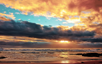 Картинка природа побережье тучи камни волны океан пляж