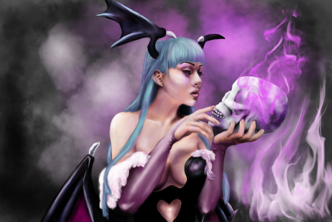 Обои картинки фото фэнтези, демоны, магия, демоница, череп