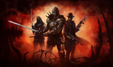 Картинка фэнтези люди иной мир стимпанк рыцарь меч доспехи самурай гангстер автомат томпсон