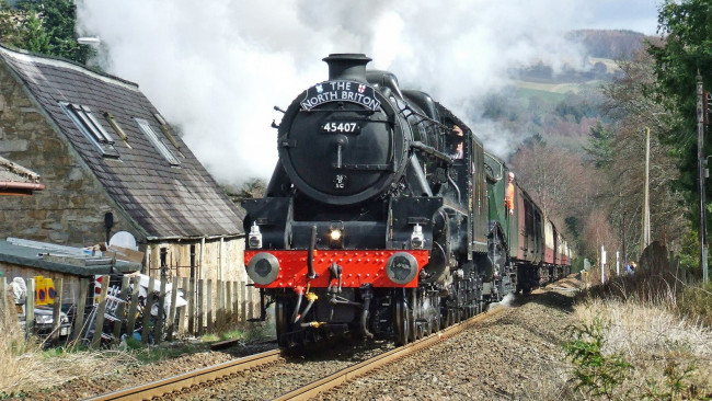 Обои картинки фото техника, паровозы, паровоз, вагоны, пассажирский, состав