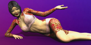 Картинка 3д+графика люди+ people тату фон взгляд девушка