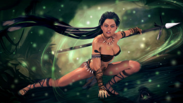 Картинка 3д+графика амазонки+ amazon девушка фон оружие взгляд