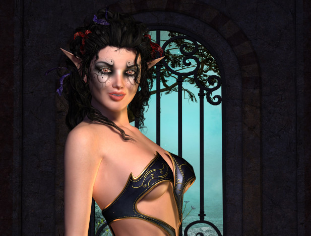 Обои картинки фото 3д графика, эльфы , elves, фон, взгляд, эльфийка