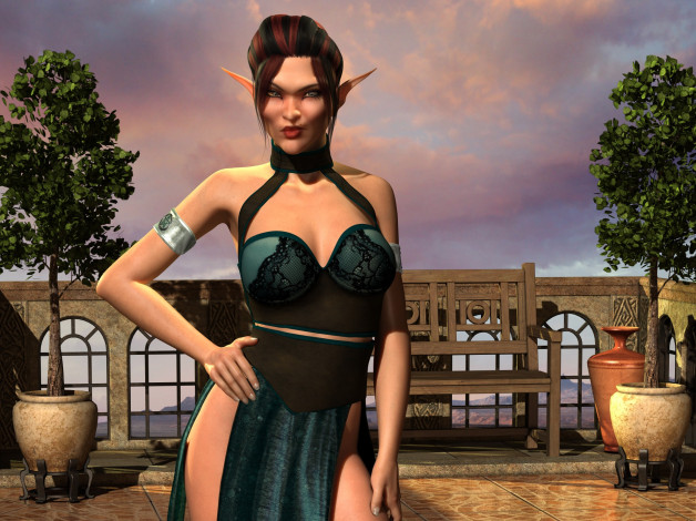 Обои картинки фото 3д графика, эльфы , elves, эльфийка, взгляд, фон