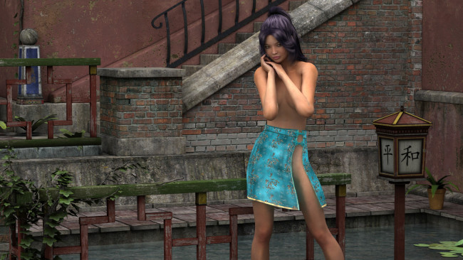 Обои картинки фото 3д графика, люди , people, бассейн, девушка, фон, взгляд