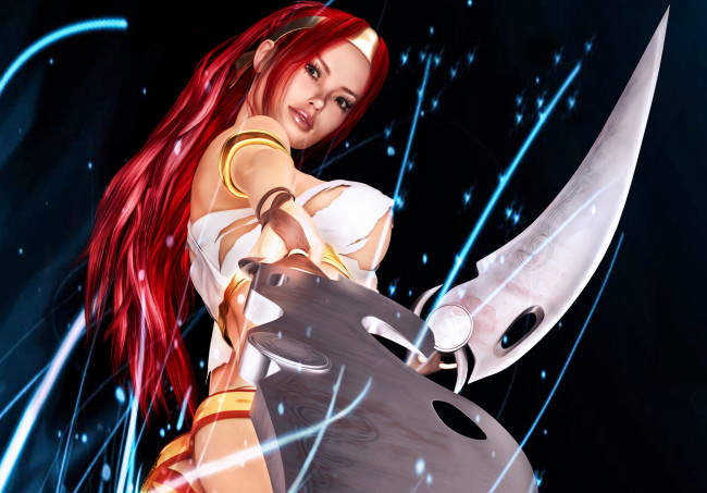 Обои картинки фото 3д графика, фракталы , fractal, рыжая, фон, взгляд, девушка, оружие