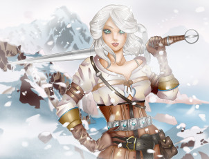 Картинка видео+игры the+witcher+3 +wild+hunt девушка фон униформа меч взгляд