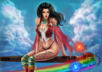 Картинка фэнтези девушки татуировки облака кристаллы арт посох девушка тату