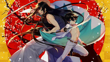 Картинка аниме touken+ranbu самураи меч парни