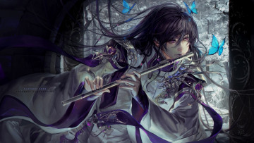 Картинка фэнтези люди парень флейта азиат