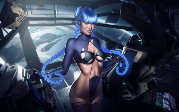 Картинка фэнтези девушки тело коса фантастика грудь spaceship девушка костюм