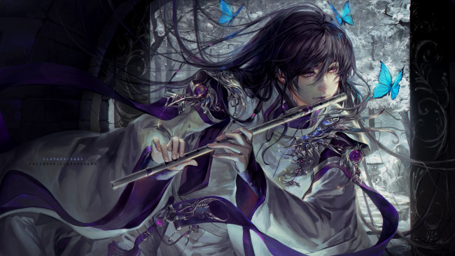 Обои картинки фото фэнтези, люди, парень, флейта, азиат