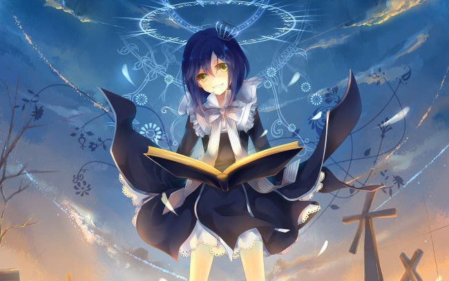 Обои картинки фото аниме, black rock shooter, девушка, взгляд, фон