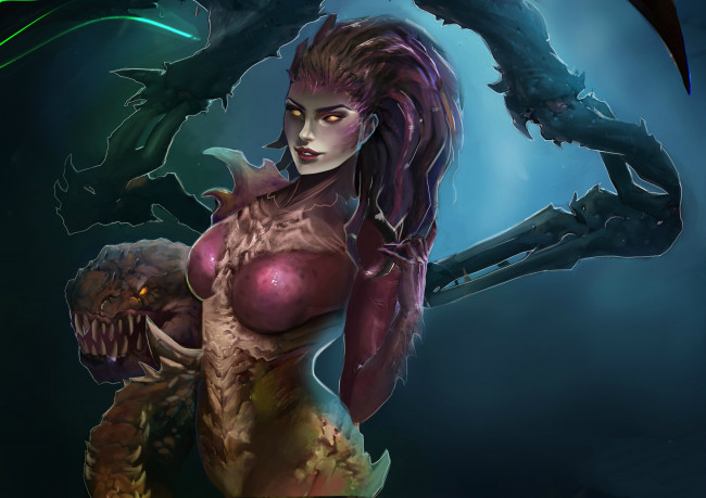 Обои картинки фото видео игры, starcraft ii,  heart of the swarm, существо, девушка, фон