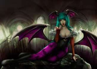 Картинка darkstalkers аниме взгляд фон девушка крылья