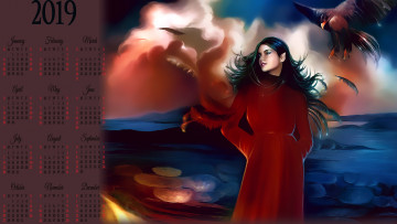 Картинка календари фэнтези птица девушка