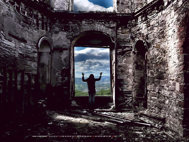 Обои картинки фото календари, фэнтези, развалины, calendar, 2019, девушка, здание