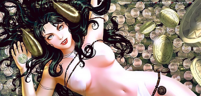 Обои картинки фото календари, фэнтези, 2019, calendar, деньги, женщина, взгляд, монета, девушка