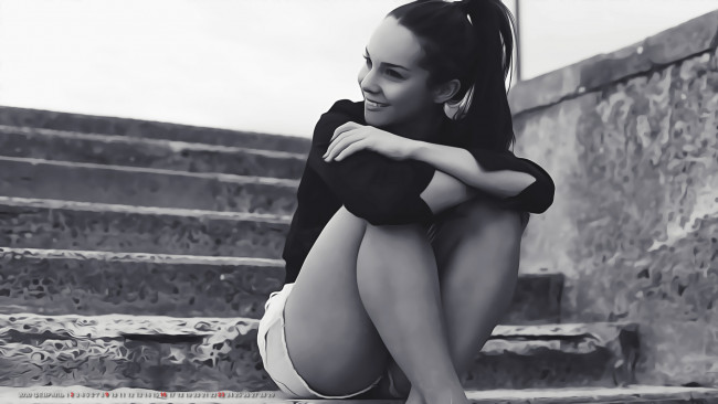 Обои картинки фото календари, компьютерный дизайн, девушка, 2020, calendar, женщина, улыбка, ступени