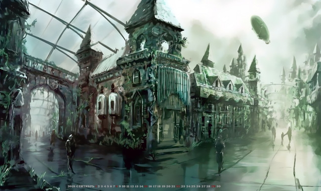 Обои картинки фото календари, фэнтези, люди, здание, город, 2019, calendar, дом