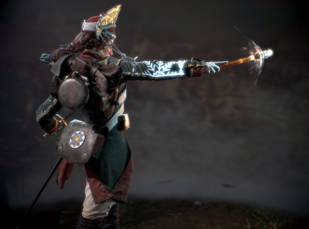 Обои картинки фото видео игры, ---другое, женщина, солдат, магия, оружие, мундир, ракурс