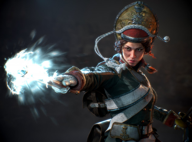 Обои картинки фото видео игры, ---другое, женщина, солдат, магия, оружие, мундир, ракурс
