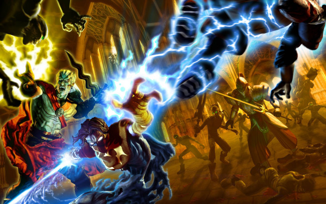 Обои картинки фото видео игры, legacy of kain,  defiance, демоны, здание, бой