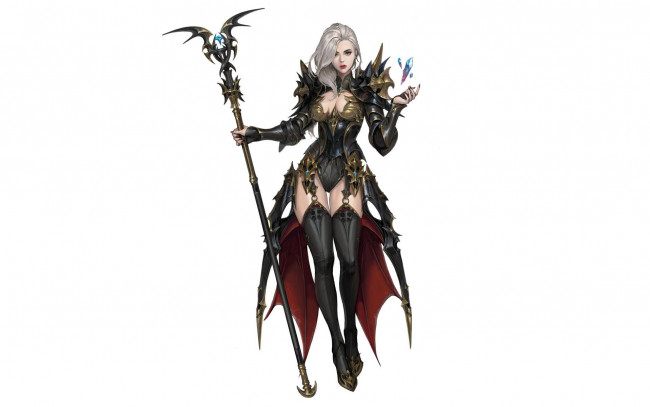 Обои картинки фото фэнтези, маги,  волшебники, девушка, посох, кристаллы