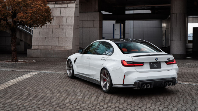 Обои картинки фото 3d design bmw m3 2022, автомобили, bmw, 3d, design, m3, белый, седан, тюнинг