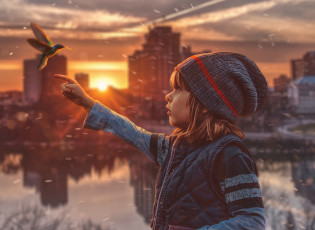 Картинка разное компьютерный+дизайн ребенок шапка палец колибри снег город