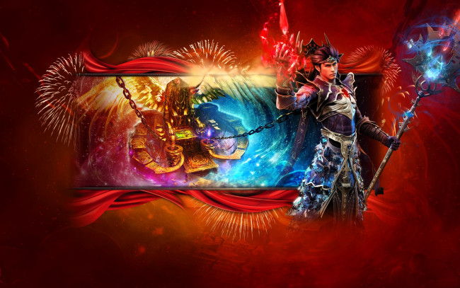 Обои картинки фото видео игры, mummy online, маг, магия, посох, доспех, трон, цепи, салют