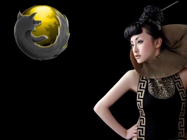 Обои картинки фото компьютеры, mozilla, firefox, логотип, девушка