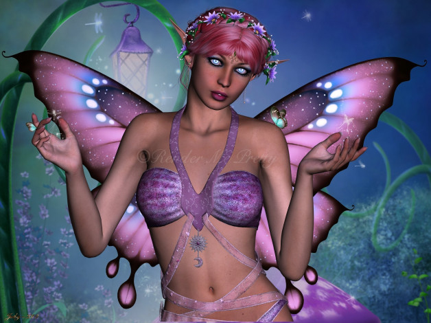 Обои картинки фото 3д, графика, elves, эльфы, крилья, уши, лицо