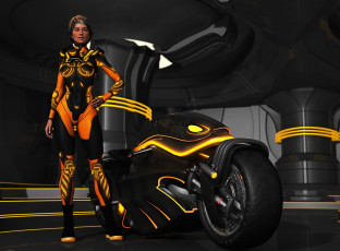 Картинка 3д+графика people+ люди взгляд мотоцикл девушка
