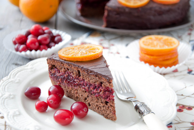 Обои картинки фото еда, торты, клюква, апельсин