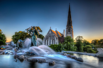 Картинка st +alban+church+&+gefion+fountain +copenhagen +denmark города -+фонтаны фонтан костел
